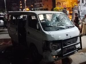 The remains of the police bus, shot at by multiple masked gunmen. (AFP/Stringer) The remains of the police bus, shot at by multiple masked gunmen. (AFP/Stringer)