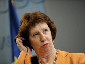  EU foreign policy chief Catherine Ashton at a press conference in Kosovo last week. AFP PHOTO / ARMEND NIMANI