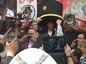 Bassem Youssef arrives at the prosecutor-general's office on Sunday (11FebFront Photo)