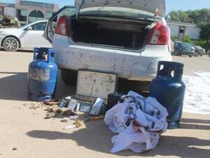 Car bombs are often made using gas containers and explosives placed inside the trunk of the car.  [Ashraf Abdul-Wahab]
