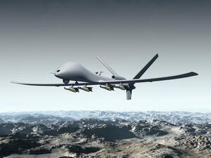 Illustration of a combat drone flying over barren mountains

Illustration of a combat drone flying over barren mountains

Illustration of a combat drone flying over barren mountains (Shutterstock/Paul Fleet)