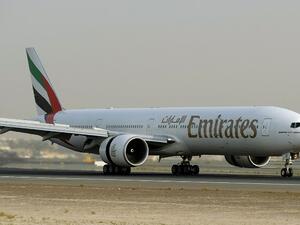 This file photo taken on July 29, 2008 shows a US made Boeing 777-300ER, owned by Dubai carrier Emirates, taking off from Dubai airport. (AFP/Marwan Naamani)  This file photo taken on July 29, 2008 shows a US made Boeing 777-300ER, owned by Dubai carrier Emirates, taking off from Dubai airport. (AFP/Marwan Naamani)