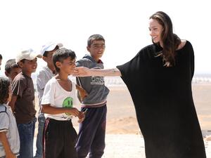 Jolie-Pitt stressed that the UNHCR and other agencies only have half of what is required to meet the needs on the ground to deal with the refugee crisis. (AFP/Khalil Mazraawi)