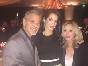 Beverly Hills celebrity salon owner Anastasia Soare with the Clooneys. (Snapchat/Anastasia Beverly Hills)