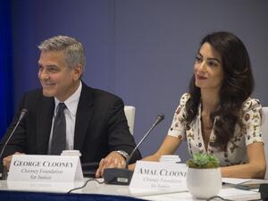 George and Amal at the CEO Roundtable, on the sidelines of the 71st session of the UN General Assembly in New York.  (AFP/Jim Watson)
