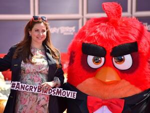 Raya Abirashed at the Angry Birds photocall at the Cannes Film Festival, May 10 2016 (AFP/Loic Venance)