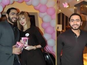 الفنان تامر حسني مع زوجته بسمة بوسيل ومع الفنان خالد سليم