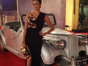 Bushra's snake black dress on Cairo Film Festival's Red Carpet 