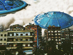 Detail from Ayham Jabr's "Damascus Under Siege," which will be on display. (ReconnectingArts.com)