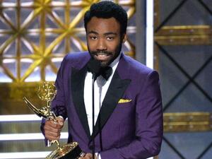 Donald Glover takes the Emmy. (Jim Ruymen / UPI)