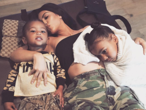 Kim Kardashian with her seemingly-traumatised children. (Instagram / kimkardashian)