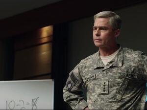 Brad Pitt stars as an overconfident—if not overskilled—soldier in "War Machine". (Netflix)