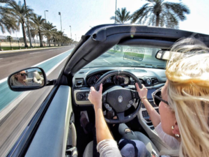 Down the Yas Marina Circuit she goes! (Instagram / supecarblondie)