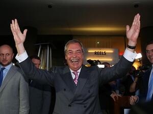 UK Independence Party leader Nigel Farage celebrates Brexit's success this morning (AFP)