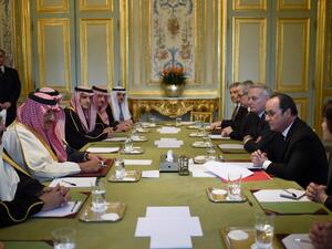 Saudi and French delegates met in Paris on March 4. (AFP/Stephane De Sakutin)