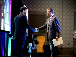 H.E. Dr. Tawfig Alrabiah, Minister of Commerce and Industry shakes hands with Omar Farid, who has been appointed as the President for Middle East and Africa for PepsiCo, (Image credit: Saudi US Trade Group)