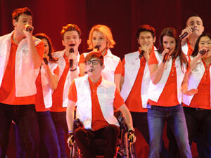 Matthew Morrison and the Glee cast had a happy reunion in Los Angeles. (Source: Randy Miramontez - Shutterstock)