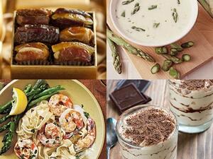 شوربة الهليون، الفوتشيني بالقريدس، وحلوى التيراميسو