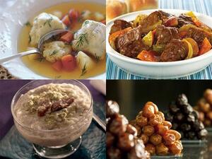 شوربة كرات الدجاج، مرق اللحم بالخضار وبودينغ الشوفان بالتمر والهال