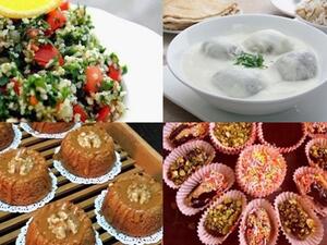 تبولة وكبة لبنية وكعكة التمر الشهية