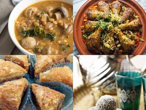 شوربة العدس مع الفطر، طاجن الدجاج والحمص والبقلاوة بالفستق