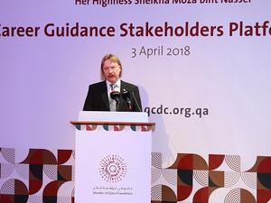 رايمو فيورينن، المتحدث الرئيسي في لقاء شركاء التوجيه المهني 2018، والأستاذ المشارك في المعهد الفنلندي للبحوث التعليمية بجامعة يوفاسكولا الفنلندية