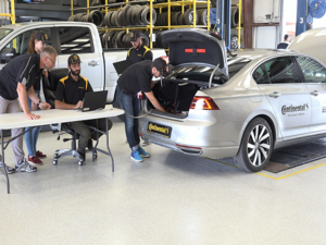 The Continental team working on the prototype for an automated tyre testing vehicle