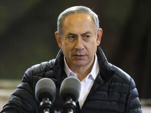 Israeli Prime Minister Benjamin Netanyahu speaks during a press conference at the army division headquarters in the settlement of Bet El, north of Ramallah in the occupied West Bank, on January 10, 2017. (AFP/Menahem Kahana)