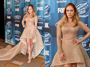 J Lo opted for a stone-encrusted dress by a Lebanese fashion house for the Idol finale. (AFP)