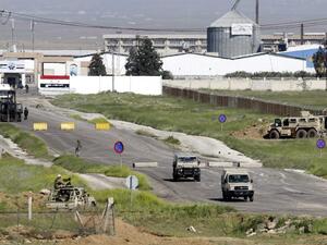 Jordanian guards at the Jaber border crossing in April. (AFP/Khalil Mazraawi)
