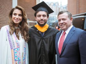 Queen Rania al-Abdullah and King Abdullah II of Jordan attend their son, Crown Prince Hussein's graduation from Georgetown University in Washington, DC. (Facebook/Queen Rania)