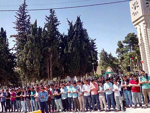 University of Jordan students perform communal funeral prayers for civilians killed in Aleppo this week. (Twitter/Rami Safadi) University of Jordan students perform communal funeral prayers for civilians killed in Aleppo this week. (Twitter/Rami Safadi)