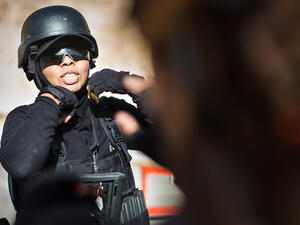 Jordan's all-women team of SWAT police participate in the Warrior Competition at the King Abdullah Special Operations Training Center on April 19, 2015. Jordan was the only country with a women's team competing. (Lindsey Leger)