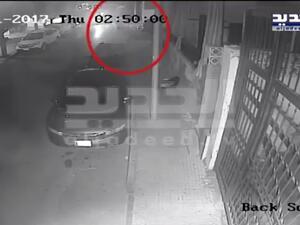 Screenshot of CCTV video purporting to show the arson attack on Al-Jadeed (Twitter)