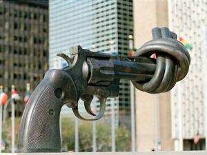 The “Non-Violence” (“Knotted Gun”) sculpture was launched in Lebanon's capital Beirut. (Twitter)