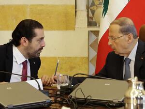 Lebanese President Michel Aoun, right, and Prime Minister-designate Saad Hariri at the presidential palace. AFP
