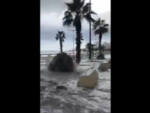 Video shared on social media showing the sewage black water flooding Beirut streets.