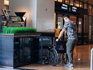 Visitors can simply borrow a wheelchair from the designated storage unit without any hassle.