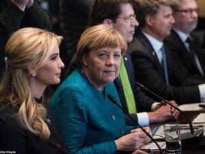 German Chancellor Angela Merkel sitting next to US President Donald Trump's daughter, Ivanka, during Merkel's visit to the US on March 17, 2017. (AFP)