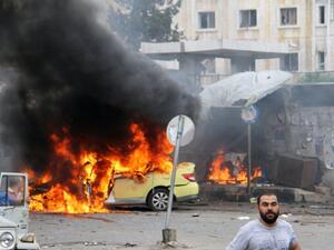 A car in flames at the scene of bombings in the Syrian city of Tartus, northwest of Damascus in 2016. (AFP/File)
