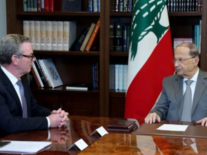 Australian Defense Minister Christopher Pyne meets President Michel Aoun at Baabda Palace, Wednesday, Jan. 16, 2019. (Lebanese Presidency Twitter)