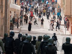 Protesters from Rif movement clash with security forces during a demonstration against government in Imzouren town near al-Hoceima city on June 2, 2017. (STR / AFP)