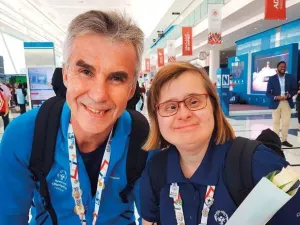 Roger Nyberg (left), tennis coach from Finland with Sanna Laura Sepponen, a tennis player of determination