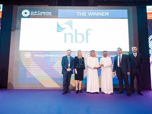 NBF HR team receiving award at Gulf Employee Experience Awards.