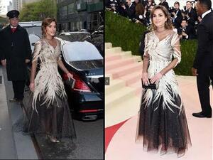 النعومة عنوان فستان الملكة رانيا على السجادة الحمراء في حفل Met Gala 2016
