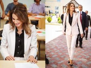 صور رانيا العبدالله بإطلالة صيفية خلال زيارتها الجامعة الألمانية الأردنية