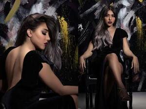 سارة سلامة بفستان أسود من قماش المخمل