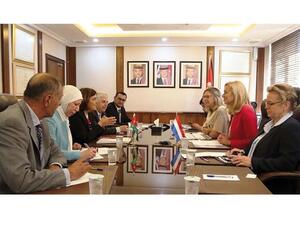 Dutch Minister for Foreign Trade and Development Cooperation Sigrid Kaag and her delegation meet with officials in Amman on Sunday. (Jordan Times)