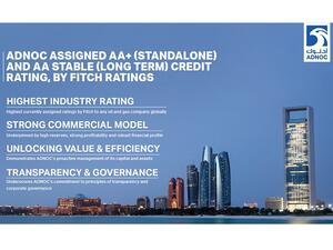منحت فيتش أدنوك كذلك تصنيف "AA" بالنسبة للقدرة على الوفاء بالتزاماتها طويلة الأجل، مع نظرة مستقبلية مستقرة تتماشى مع التصنيف السيادي لأبوظبي وبما يعكس الروابط القوية بين أدنوك وحكومة أبوظبي.