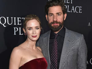 Emily Blunt (L) and John Krasinski arrive on the red carpet at the premiere for "A Quiet Place" at AMC Lincoln Square Theater on Monday in New York City. (Source: John Angelillo - UPI)